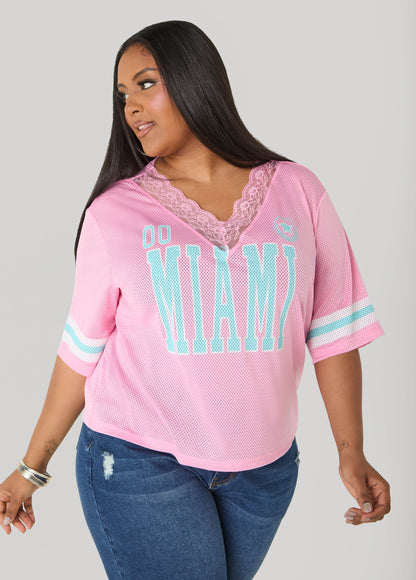 Ashley Stewart Miami Lace Trimmed Jersey Pink