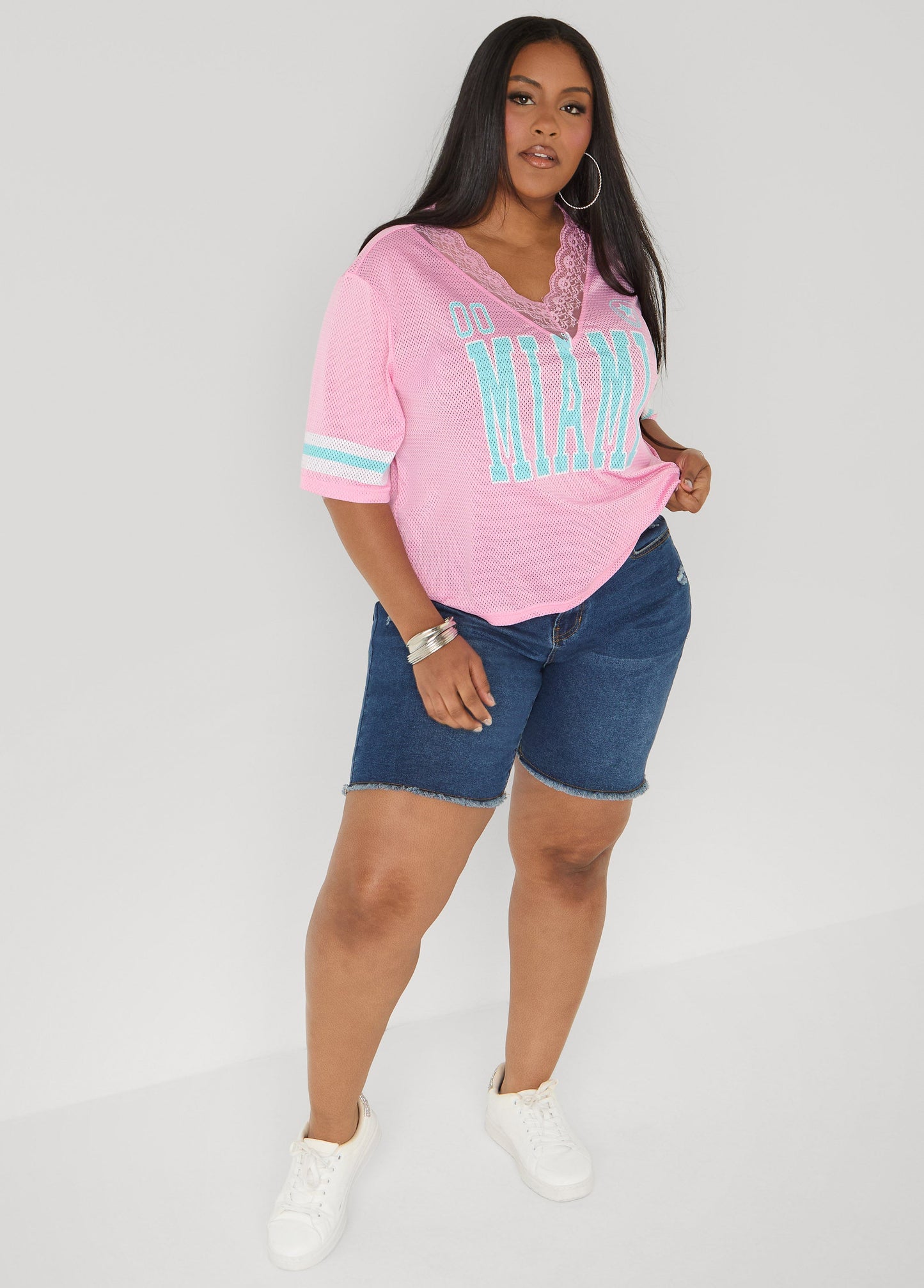 Ashley Stewart Miami Lace Trimmed Jersey Pink