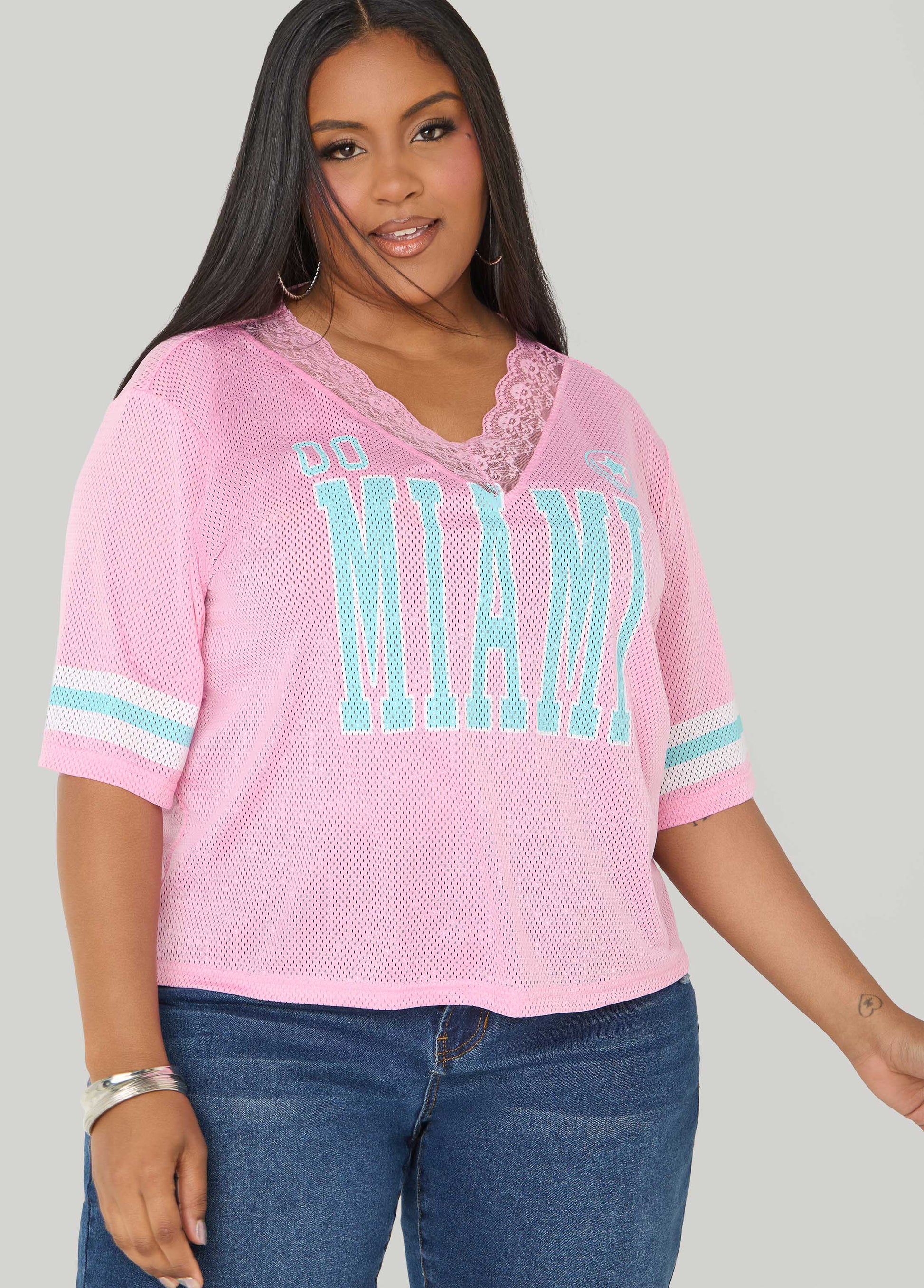 Ashley Stewart Miami Lace Trimmed Jersey Pink