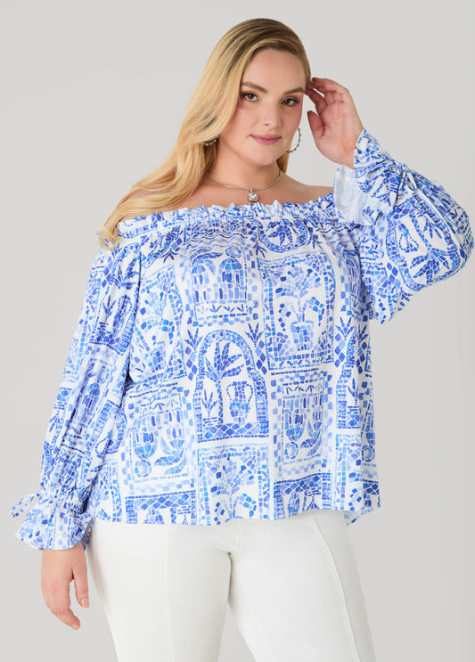 Ashley Stewart Off The Shoulder Tile Print Top Multi