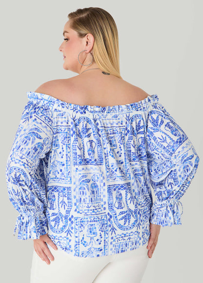 Ashley Stewart Off The Shoulder Tile Print Top Multi