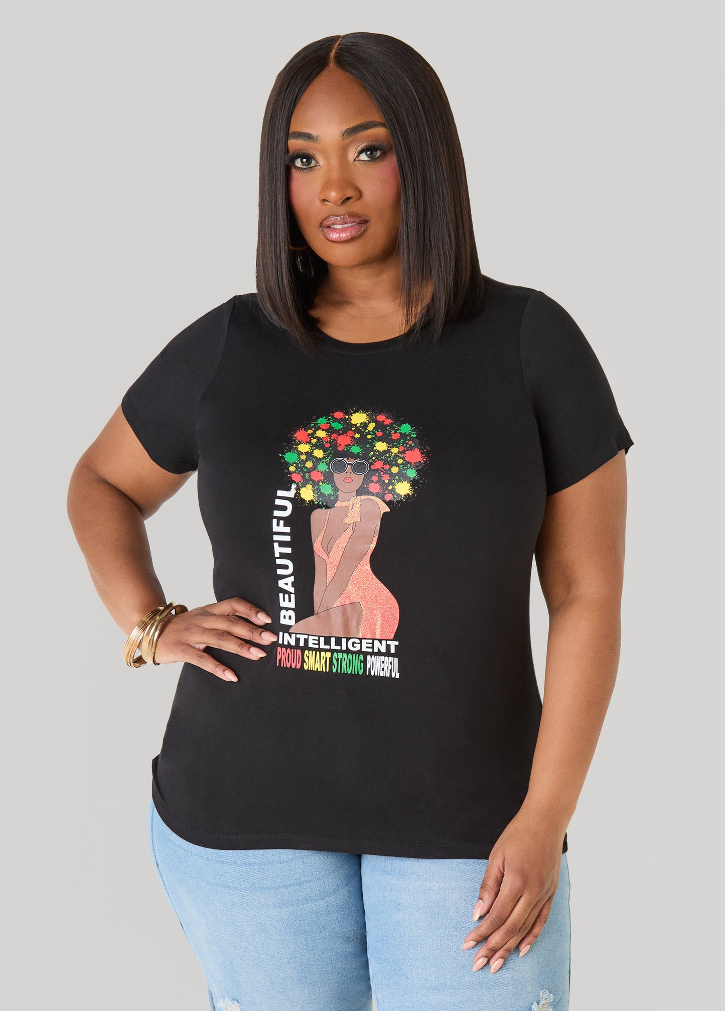 Ashley Stewart Beautiful Intelligent Graphic Tee Black