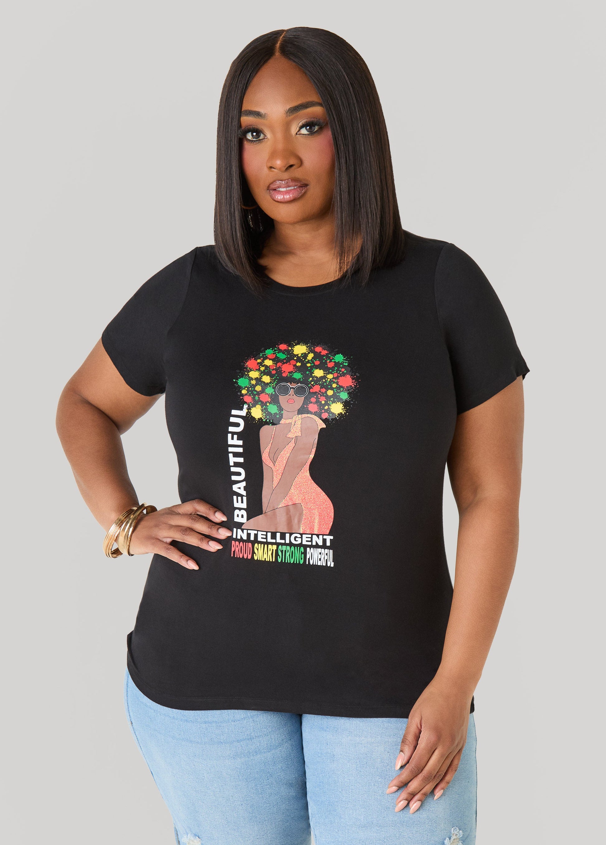 Ashley Stewart Beautiful Intelligent Graphic Tee Black