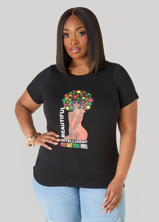Ashley Stewart Beautiful Intelligent Graphic Tee Black