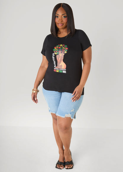 Ashley Stewart Beautiful Intelligent Graphic Tee Black