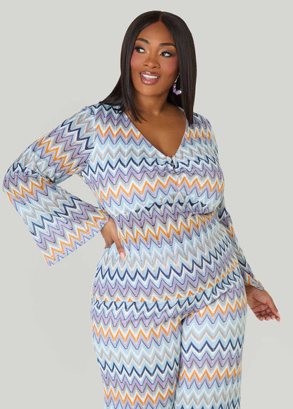 Ashley Stewart U Ring Chevron Knit Top Multi