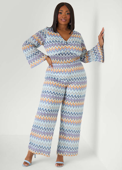 Ashley Stewart U Ring Chevron Knit Top Multi