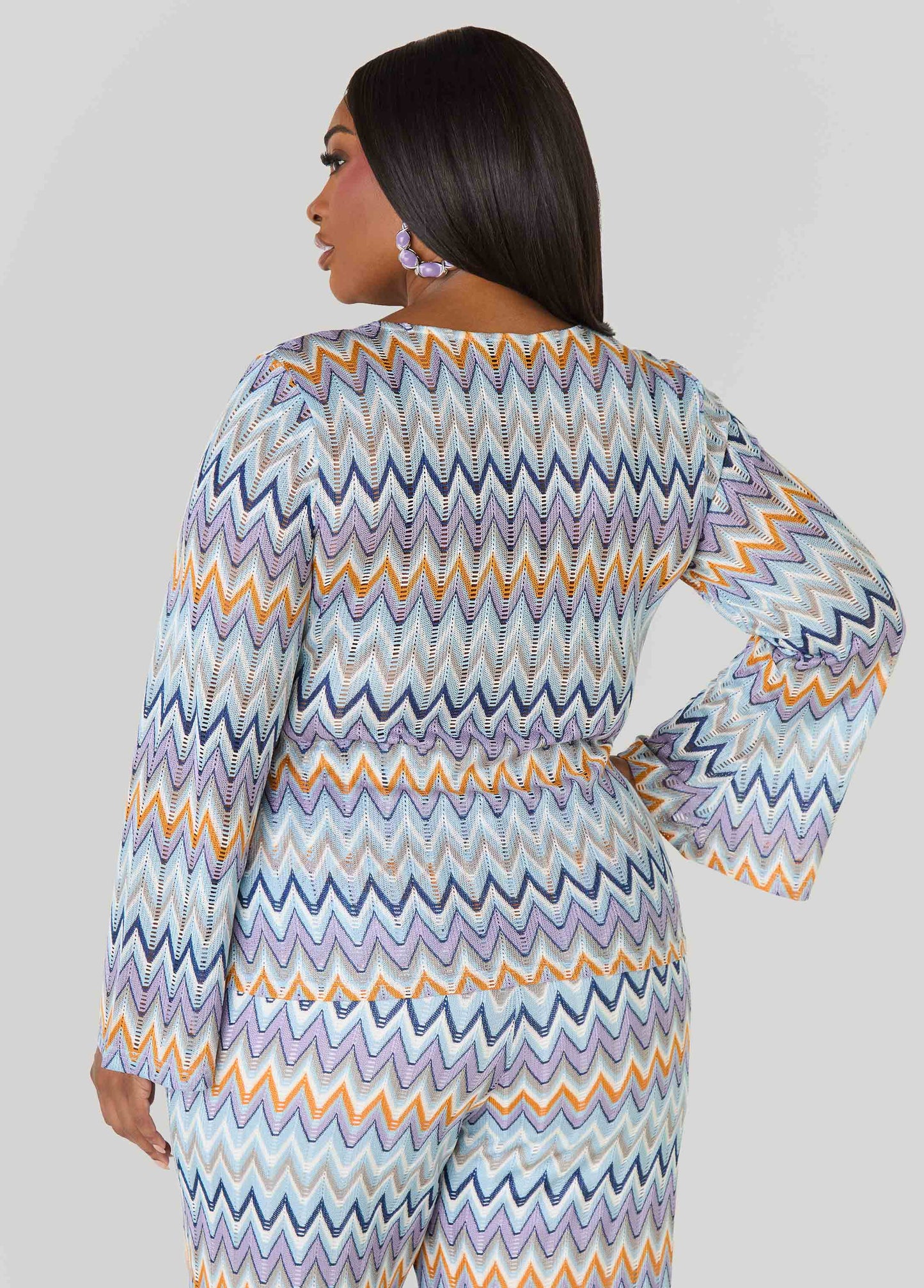 Ashley Stewart U Ring Chevron Knit Top Multi