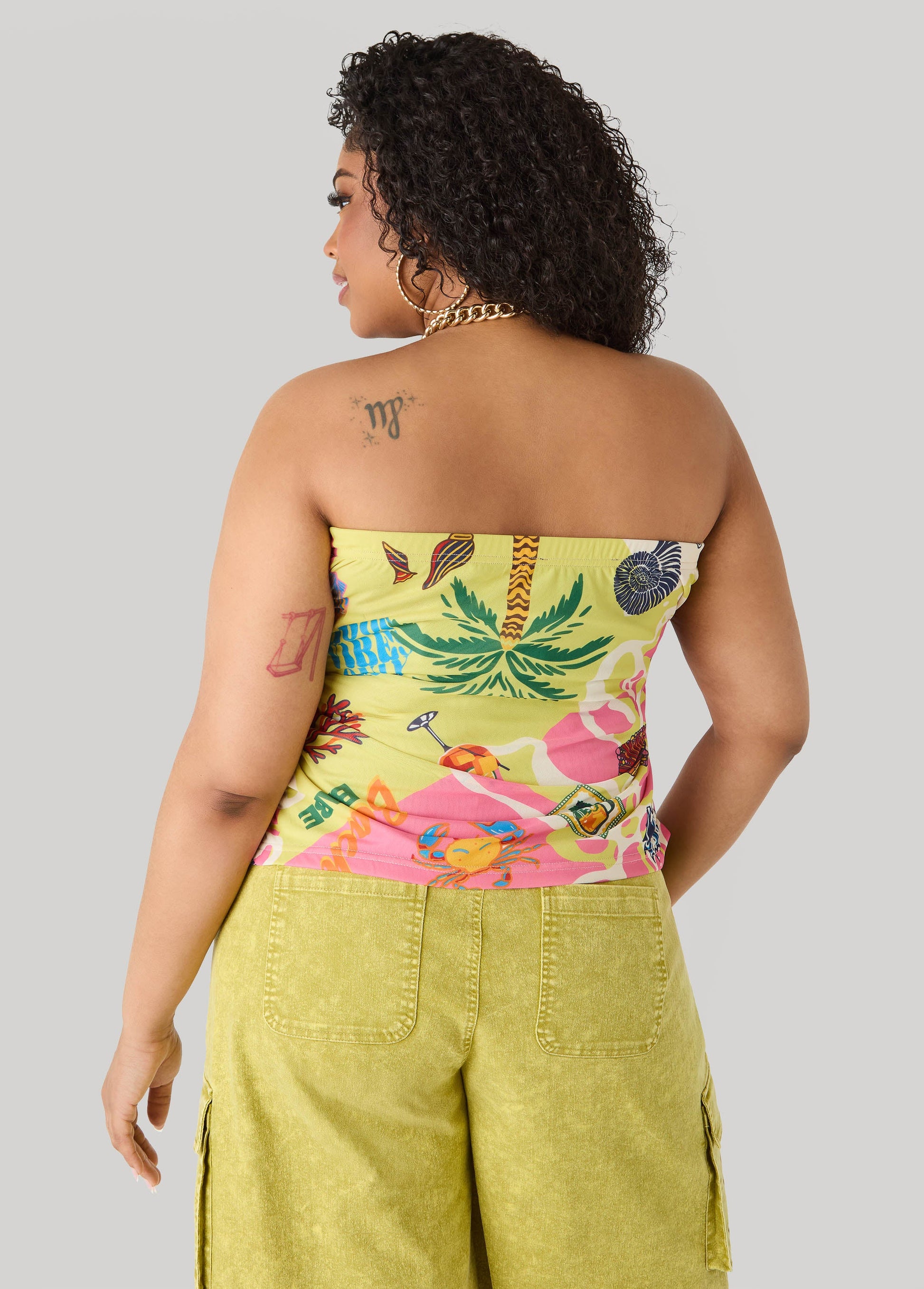 Ashley Stewart Tropical Print Mesh Tube Top Multi