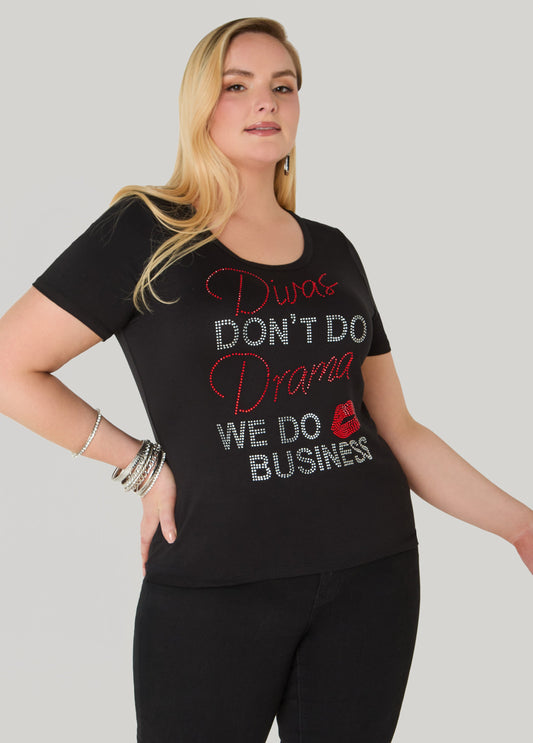 Ashley Stewart Divas Dont Do Drama Crystal Tee Black