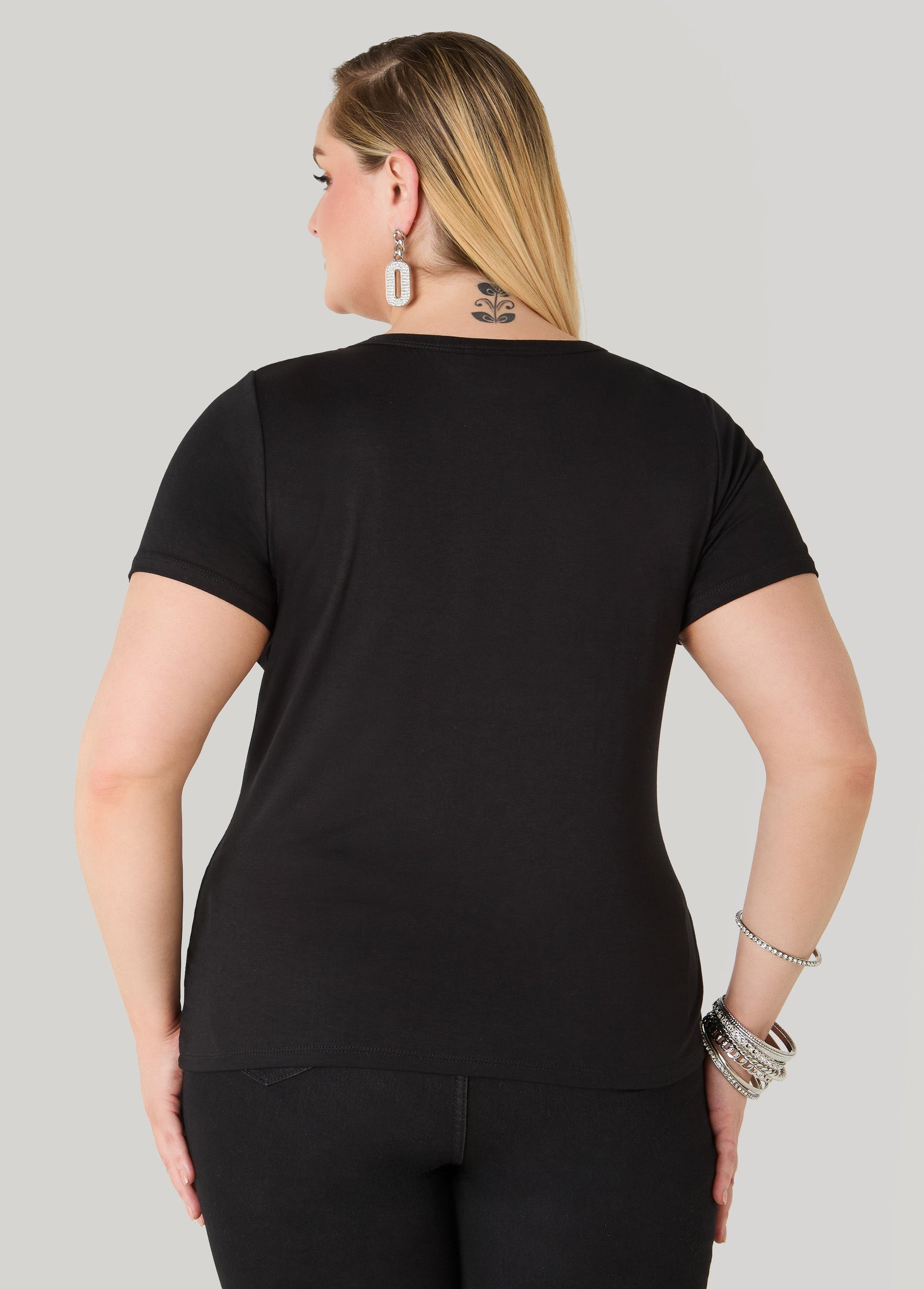 Ashley Stewart Divas Dont Do Drama Crystal Tee Black