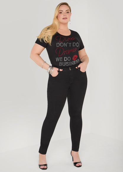 Ashley Stewart Divas Dont Do Drama Crystal Tee Black