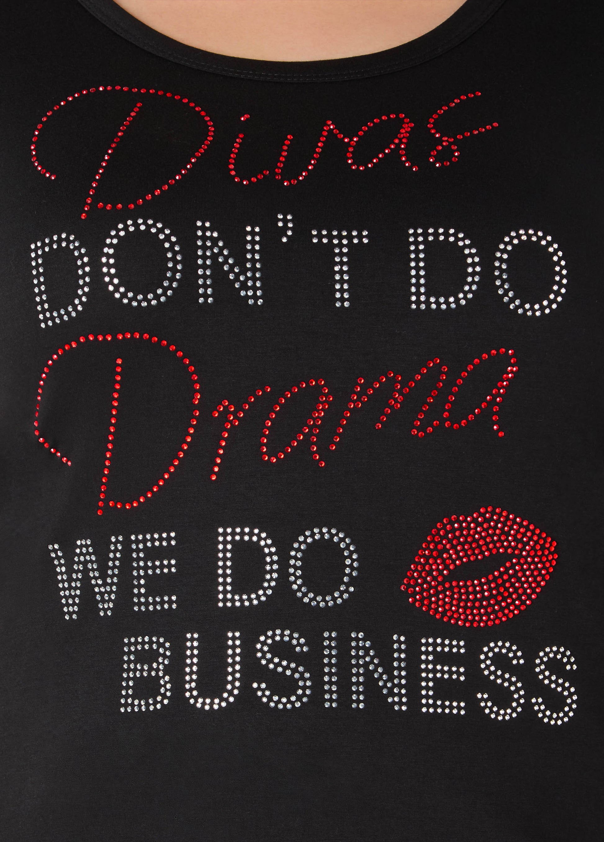 Ashley Stewart Divas Dont Do Drama Crystal Tee Black