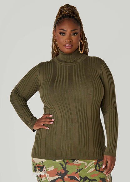 Ashley Stewart Turtleneck Ribbed Knit Sweater White