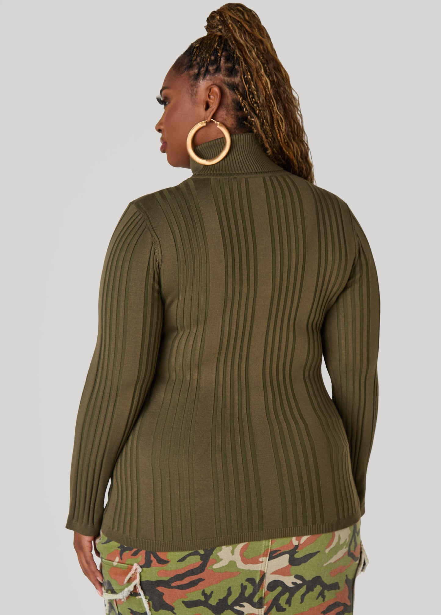 Ashley Stewart Turtleneck Ribbed Knit Sweater White