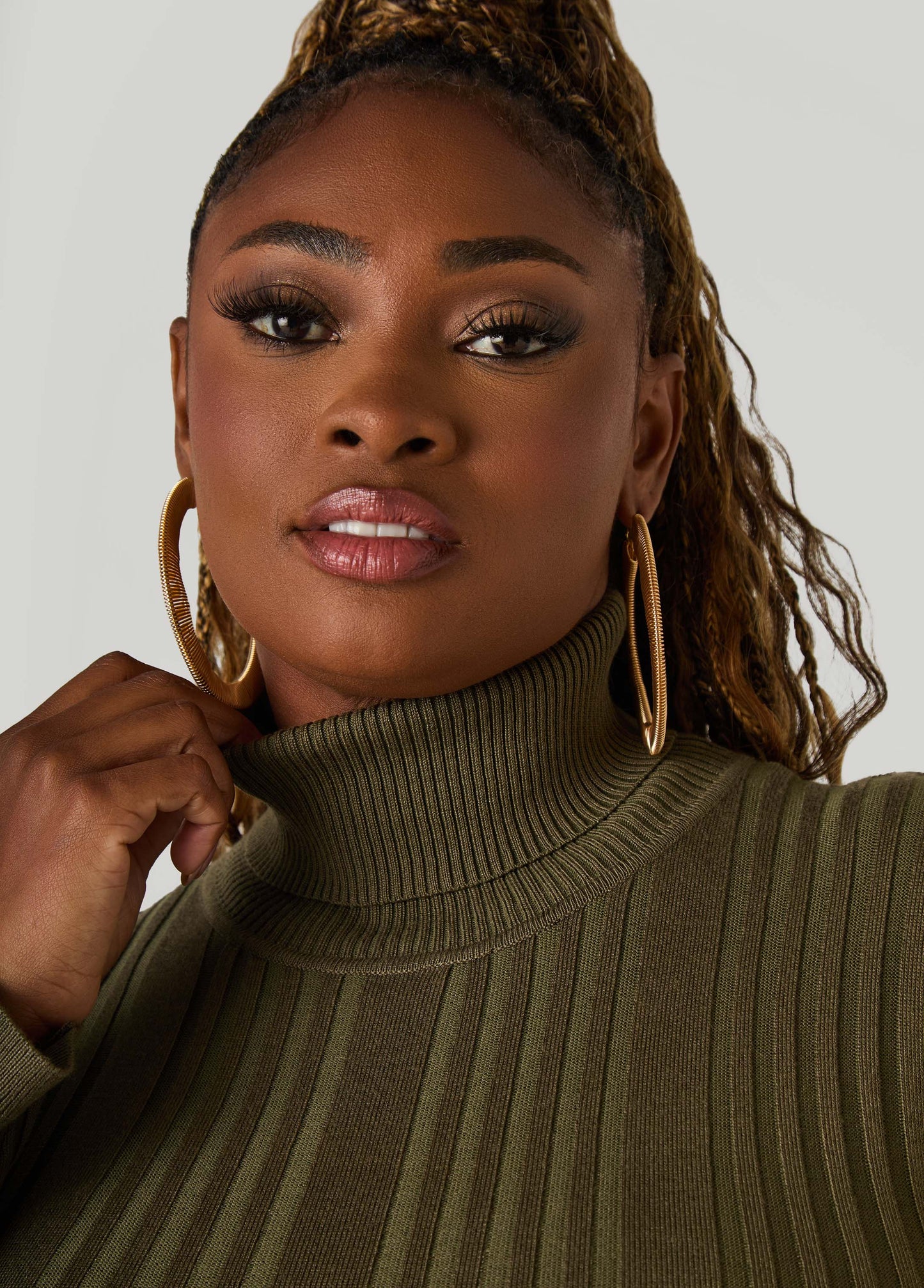 Ashley Stewart Turtleneck Ribbed Knit Sweater White