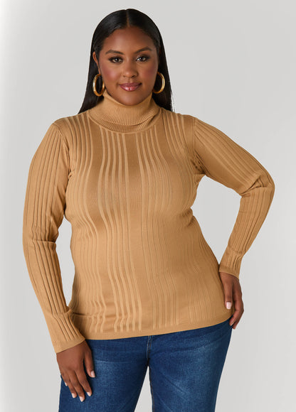 Ashley Stewart Turtleneck Ribbed Knit Sweater White