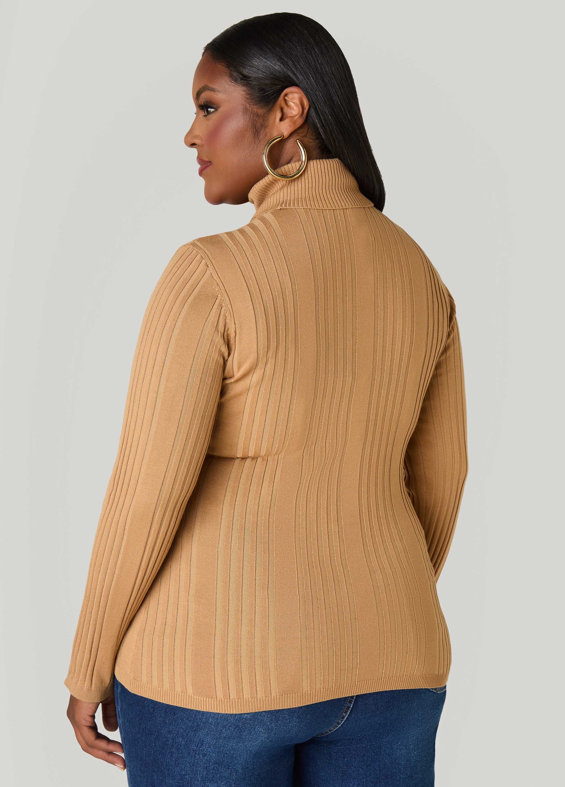 Ashley Stewart Turtleneck Ribbed Knit Sweater White