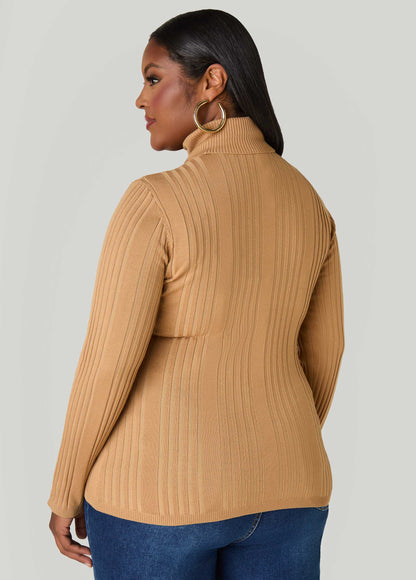 Ashley Stewart Turtleneck Ribbed Knit Sweater White