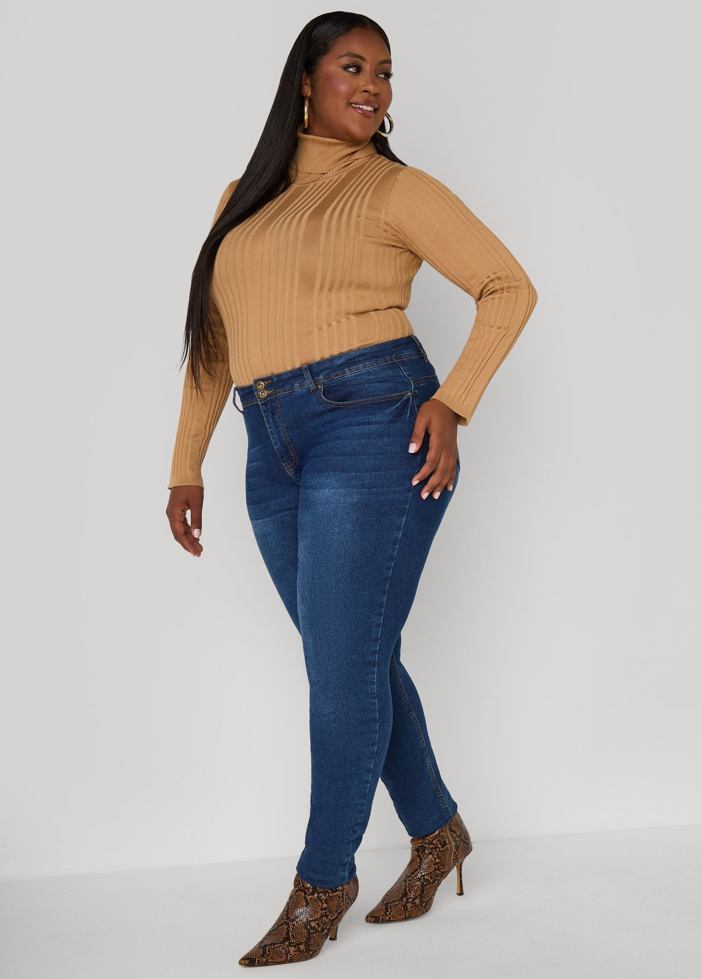 Ashley Stewart Turtleneck Ribbed Knit Sweater White