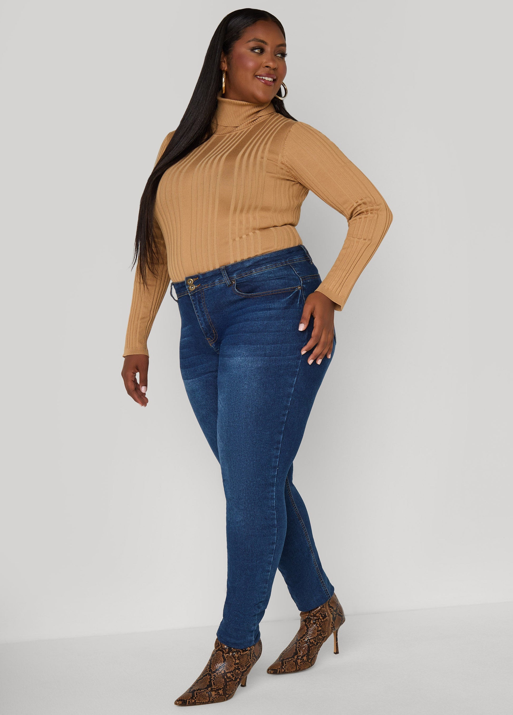 Ashley Stewart Turtleneck Ribbed Knit Sweater White