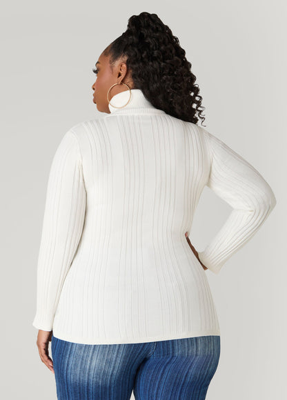 Ashley Stewart Turtleneck Ribbed Knit Sweater White