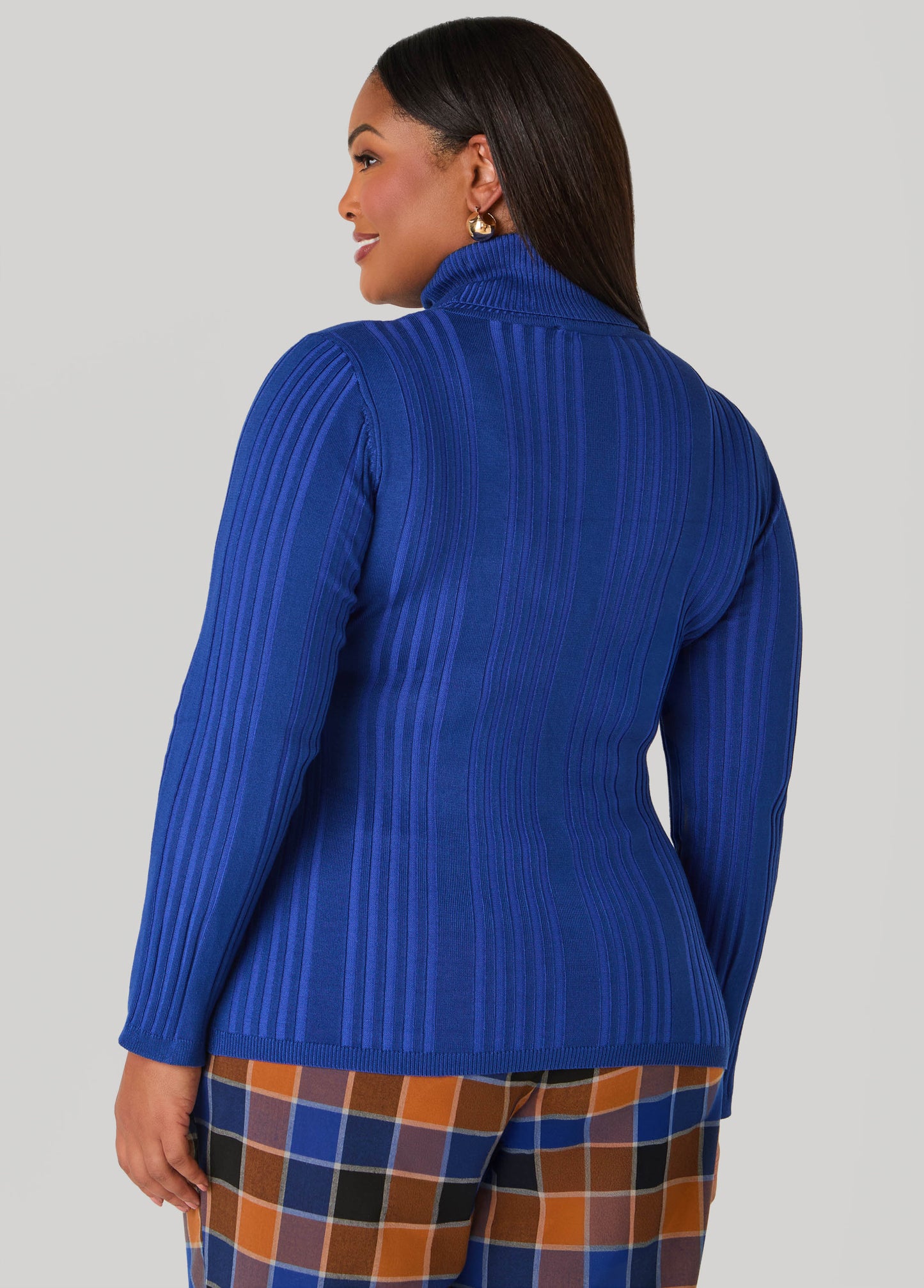 Ashley Stewart Turtleneck Ribbed Knit Sweater White