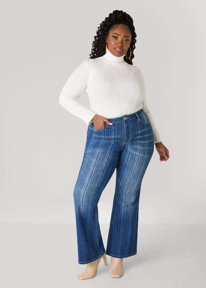 Ashley Stewart Turtleneck Ribbed Knit Sweater White