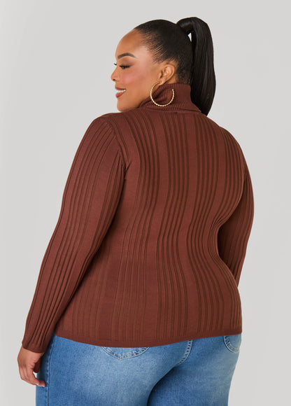 Ashley Stewart Turtleneck Ribbed Knit Sweater White