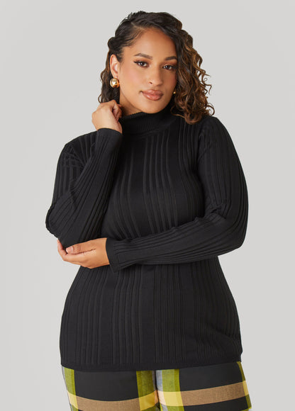 Ashley Stewart Turtleneck Ribbed Knit Sweater White
