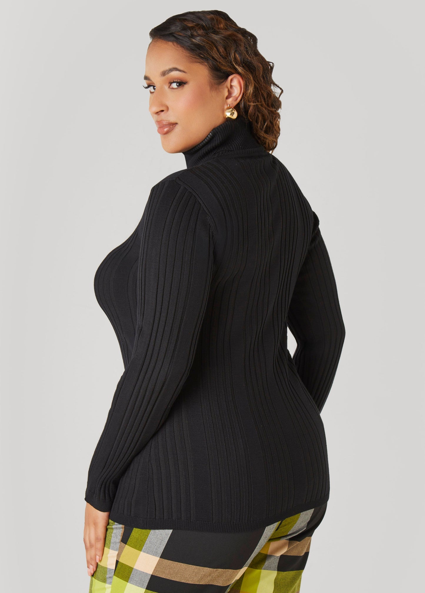 Ashley Stewart Turtleneck Ribbed Knit Sweater White