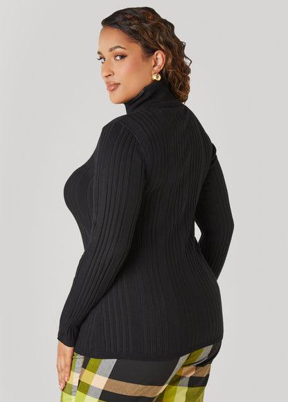 Ashley Stewart Turtleneck Ribbed Knit Sweater White