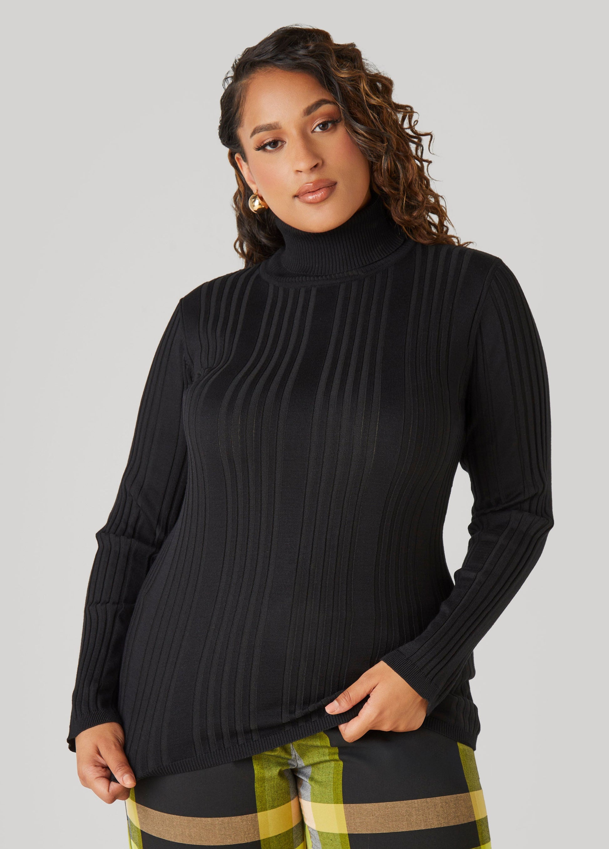 Ashley Stewart Turtleneck Ribbed Knit Sweater White