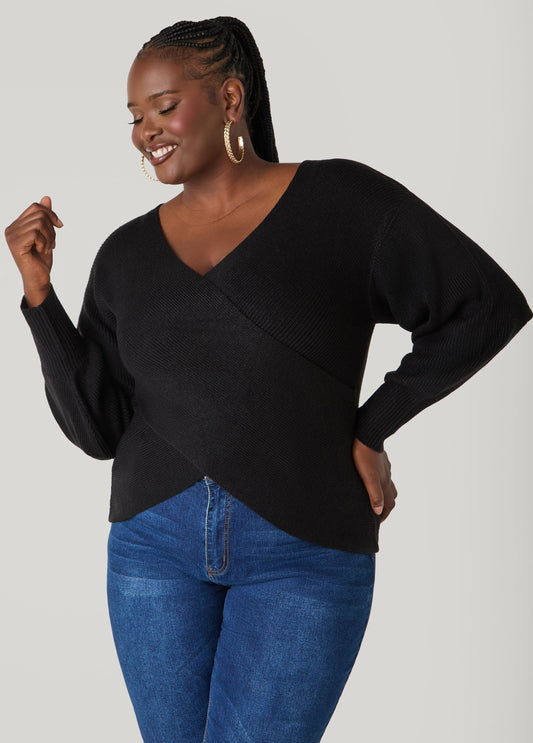 Ashley Stewart Crisscross Sweater Black