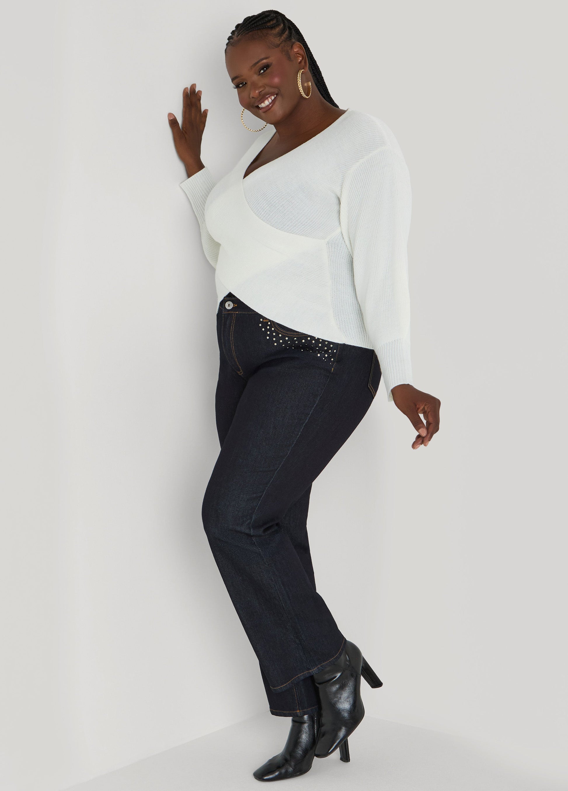 Ashley Stewart Crisscross Sweater Black