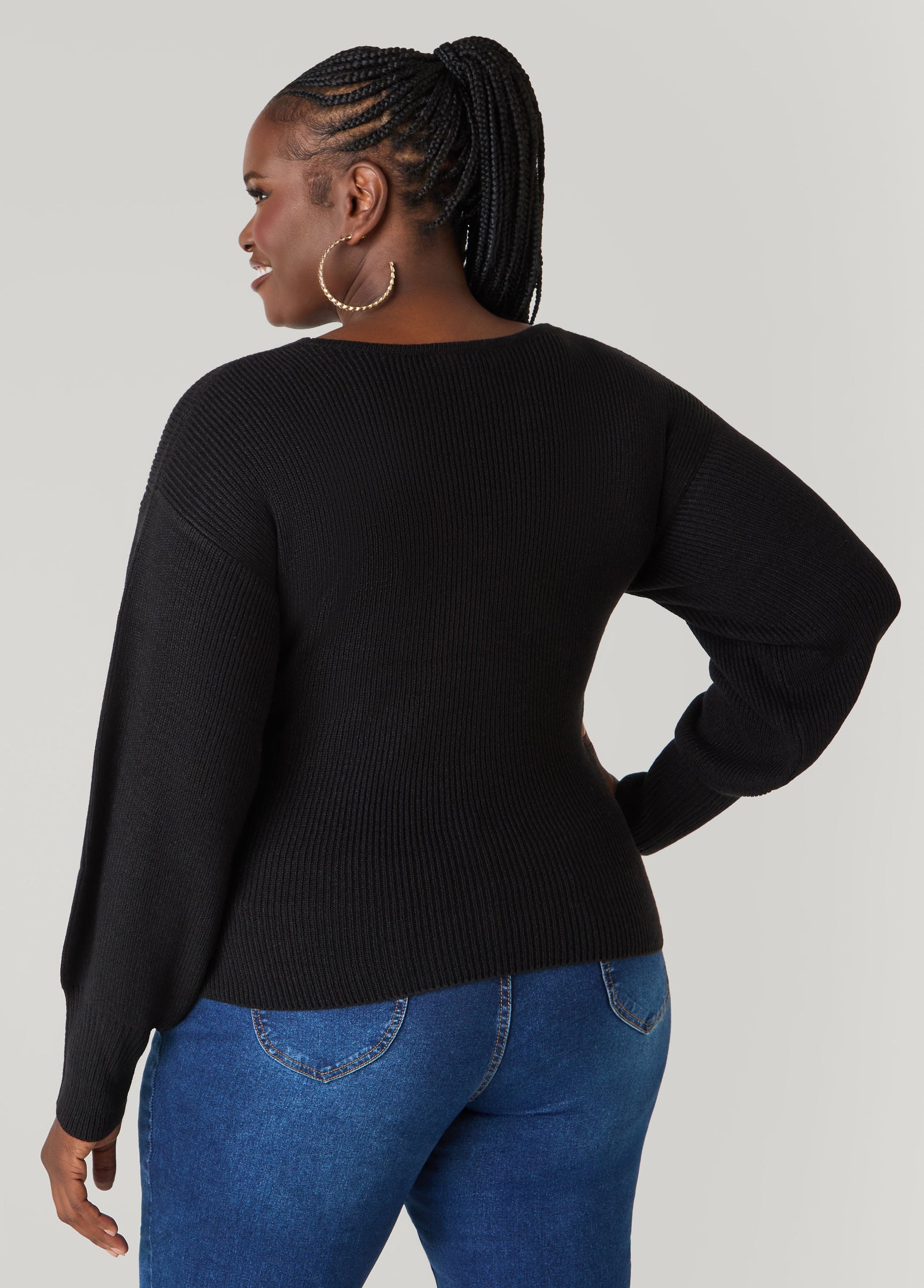 Ashley Stewart Crisscross Sweater Black