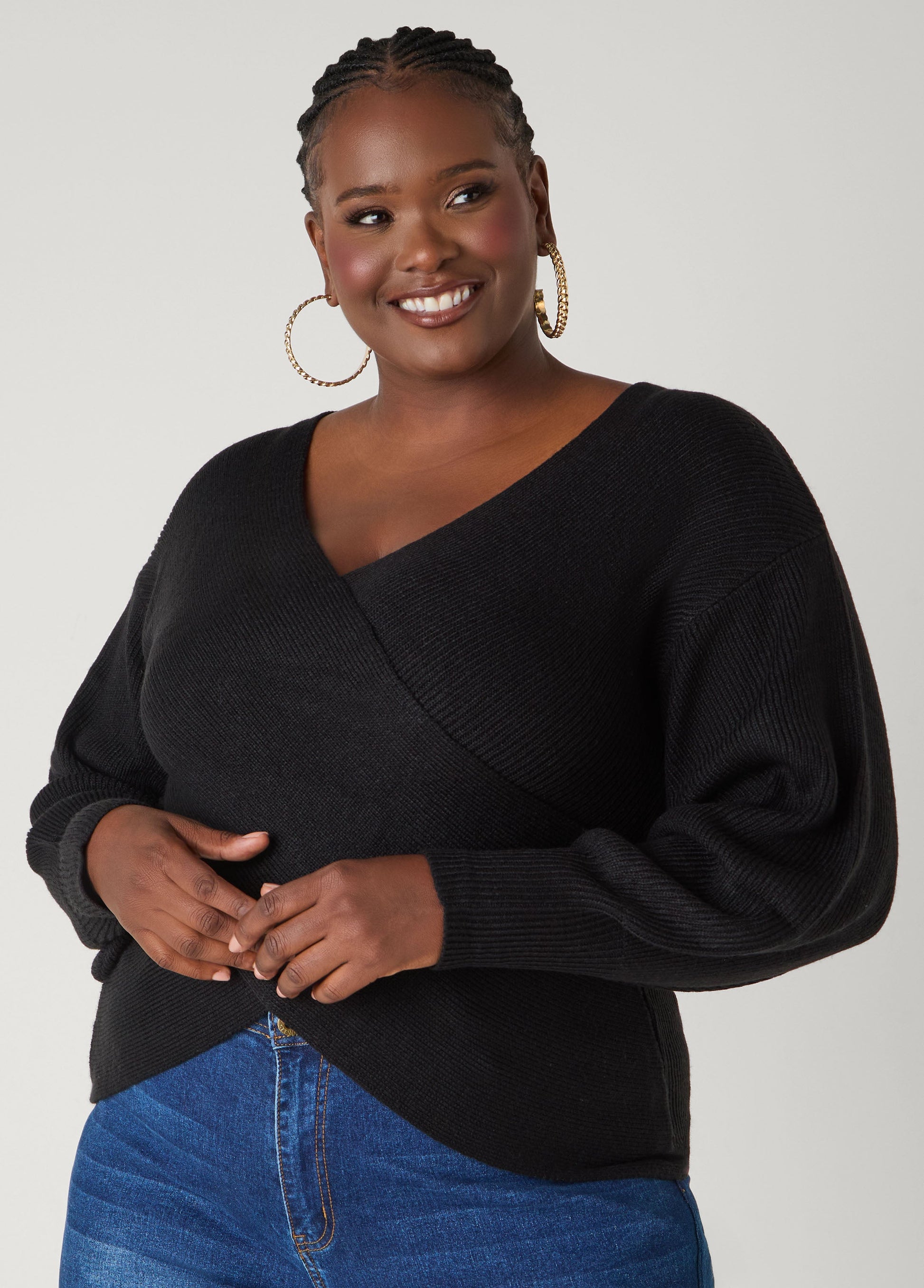 Ashley Stewart Crisscross Sweater Black
