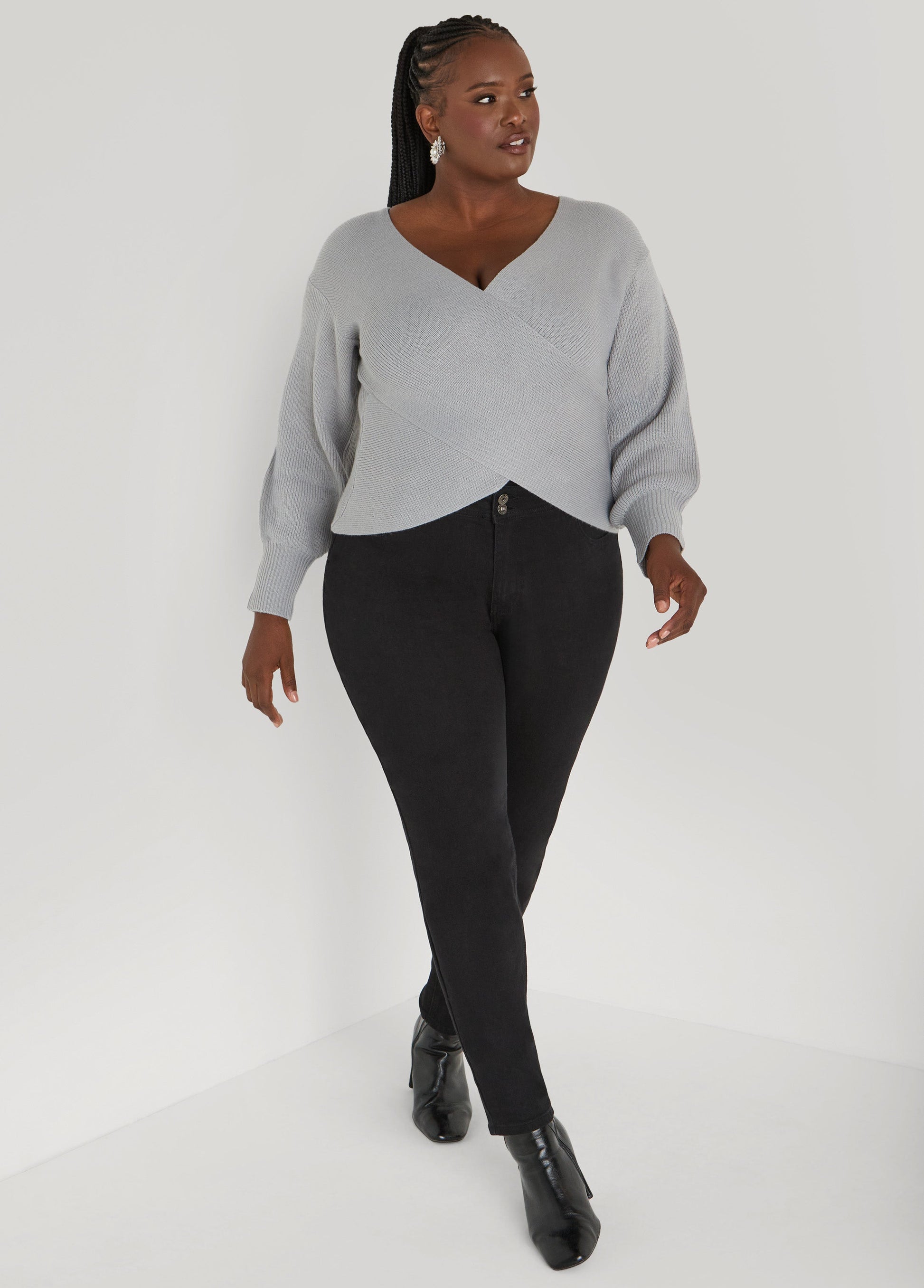 Ashley Stewart Crisscross Sweater Black