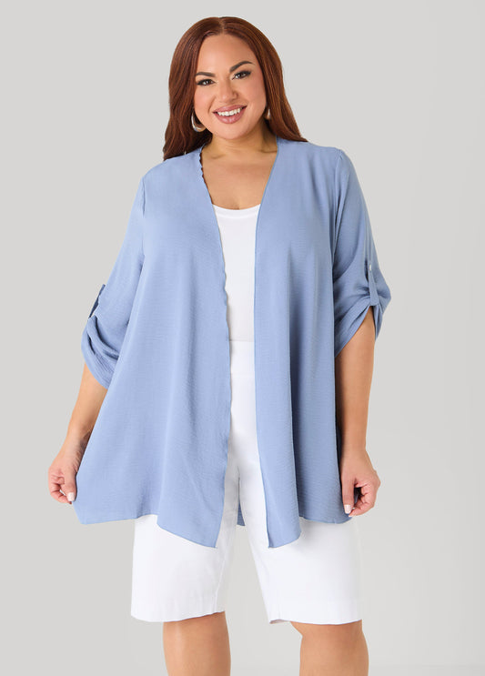 Ashley Stewart Textured Open Front Kimono Blue