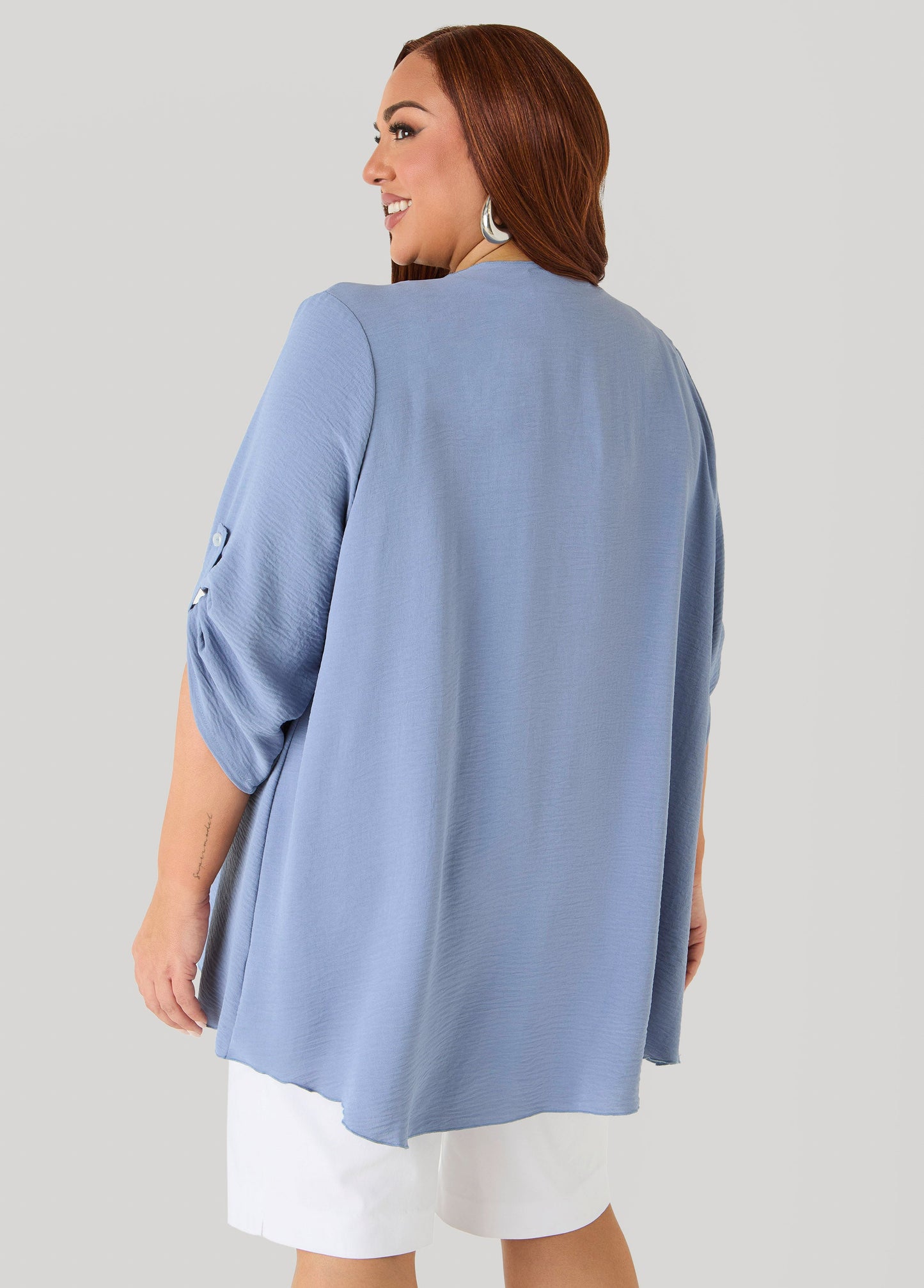 Ashley Stewart Textured Open Front Kimono Blue
