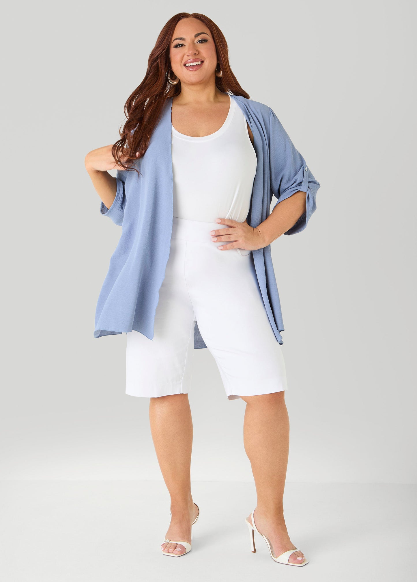 Ashley Stewart Textured Open Front Kimono Blue