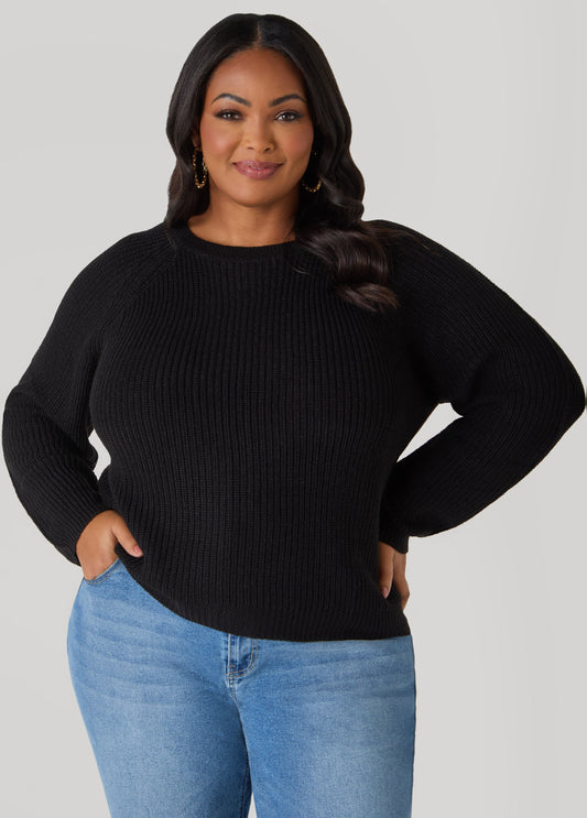 Ashley Stewart Ribbed Raglan Sweater Black
