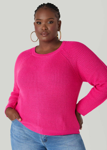 Ashley Stewart Ribbed Raglan Sweater Black