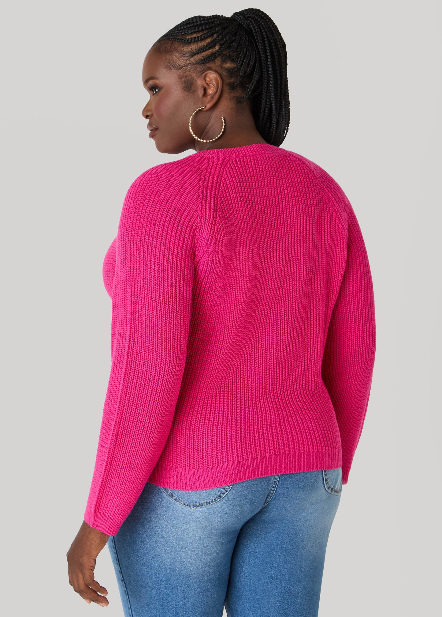 Ashley Stewart Ribbed Raglan Sweater Black