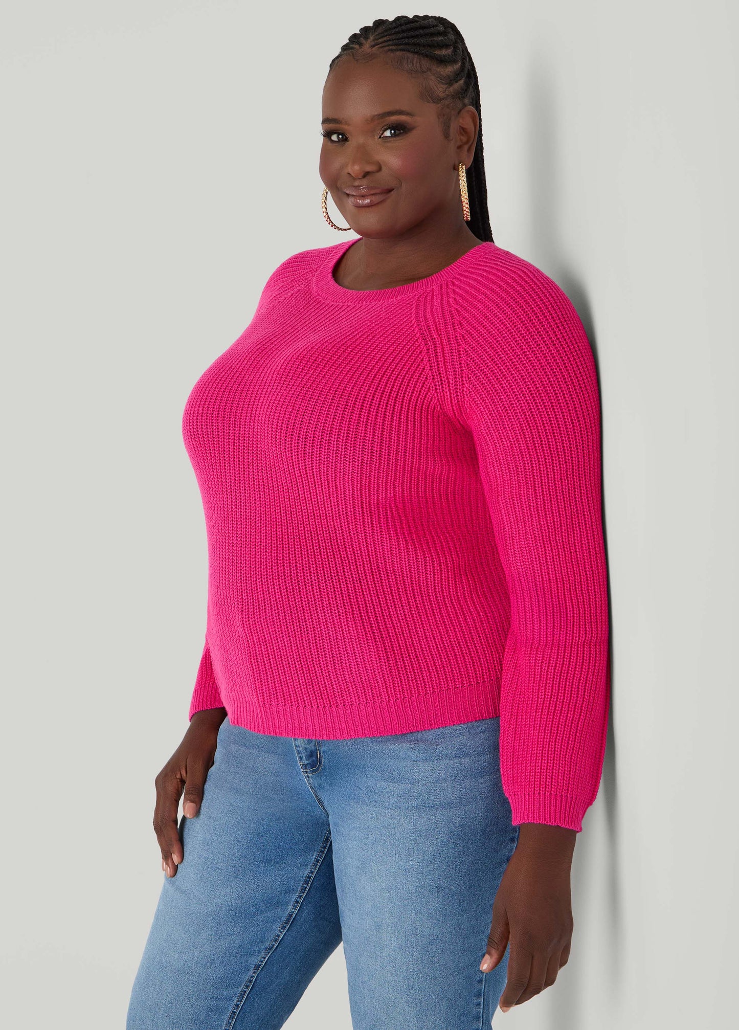 Ashley Stewart Ribbed Raglan Sweater Black