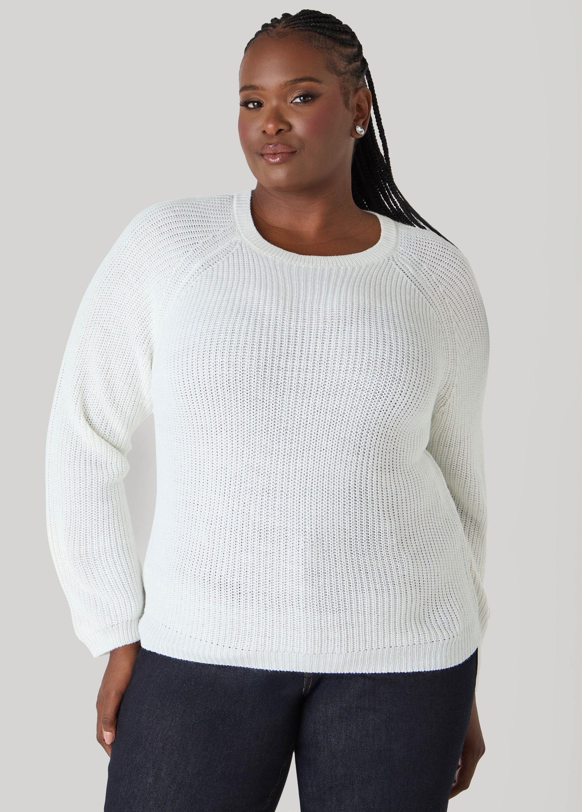 Ashley Stewart Ribbed Raglan Sweater Black