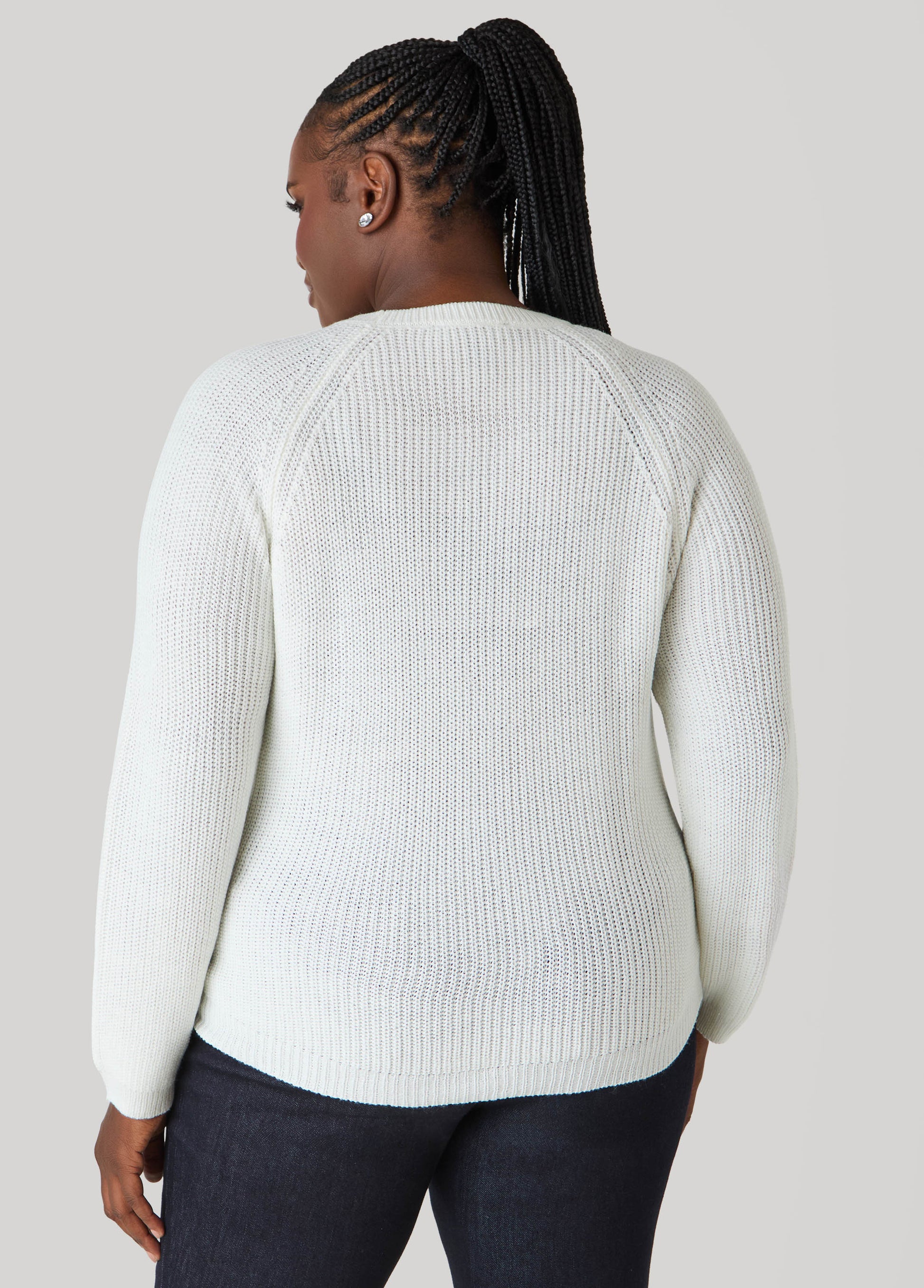 Ashley Stewart Ribbed Raglan Sweater Black