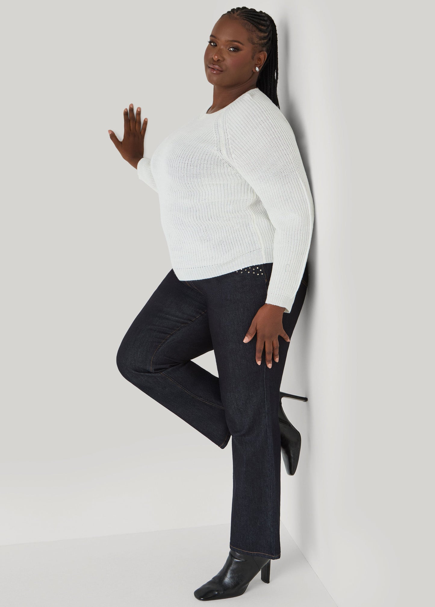 Ashley Stewart Ribbed Raglan Sweater Black