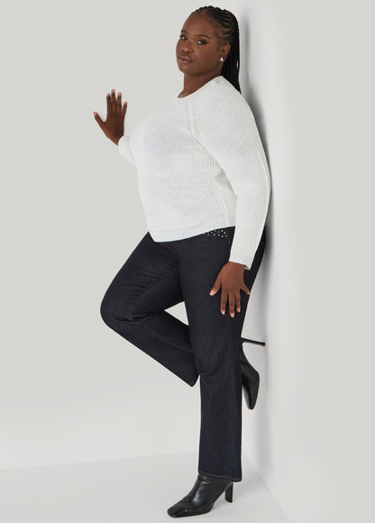 Ashley Stewart Ribbed Raglan Sweater Black