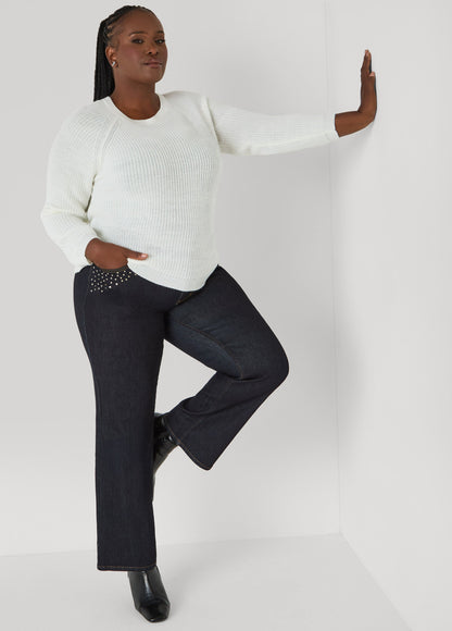 Ashley Stewart Ribbed Raglan Sweater Black